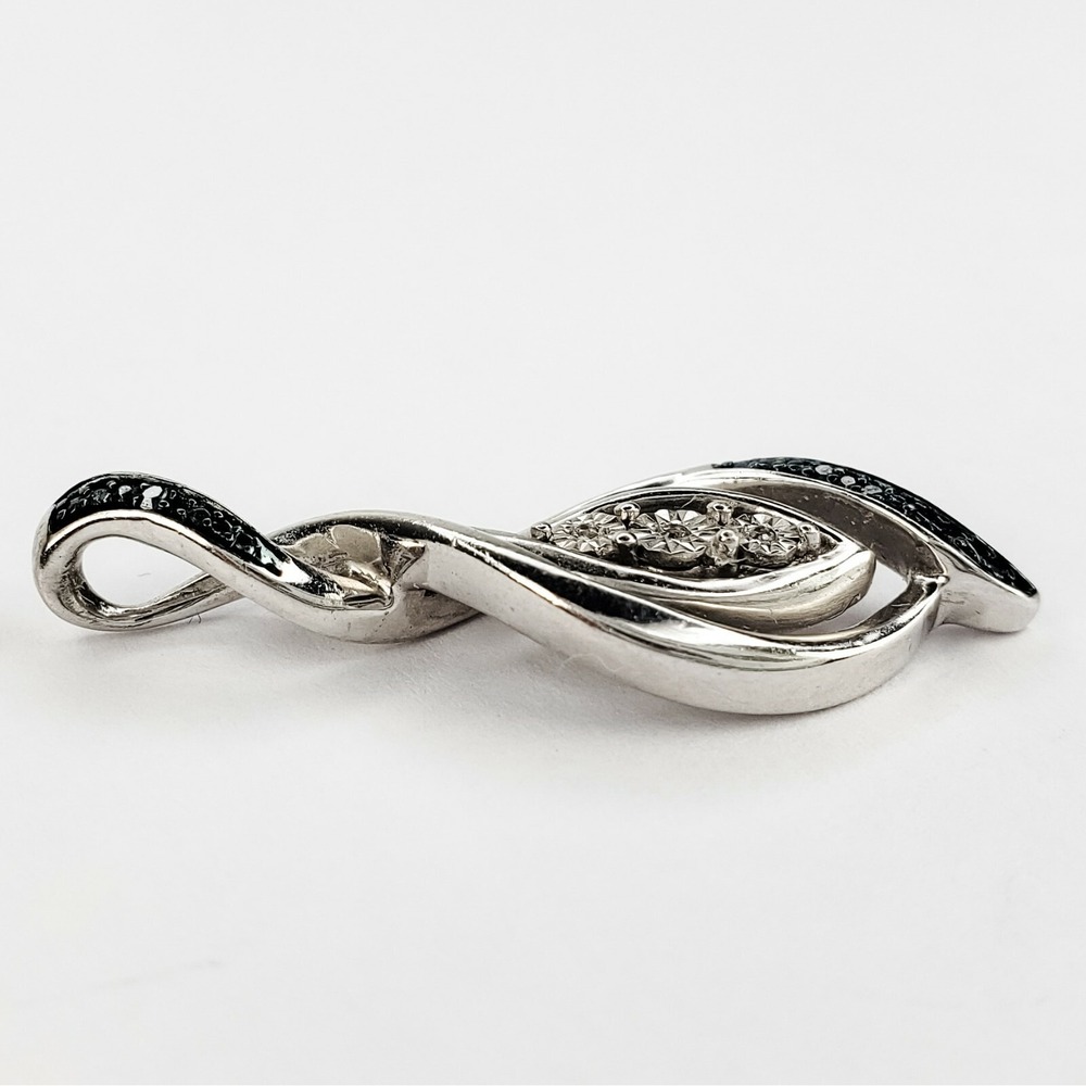 Vintage Sterling Silver 925 and Diamond Pendant Free Form Spiral - Picture 4 of 6